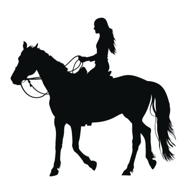 Atı olan bir kadının vektör silueti.