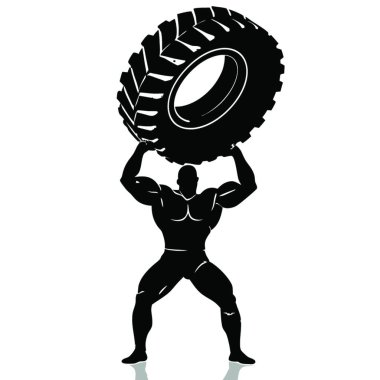 Adam ağır lastik vektör siluetini kaldırıyor.