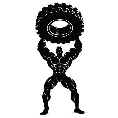 Güçlü bir vücut geliştirici, büyük bir çanı ve ağır halterleri var. vektör illüstrasyonu.