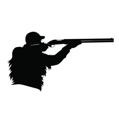 Silahlı avcı. Tüfekli siyah siluet. vektör illüstrasyonu