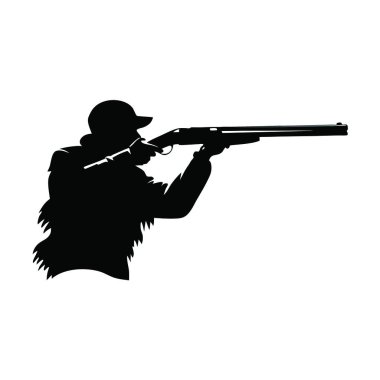 Tüfekli avcı. Siyah siluet. izole resim.