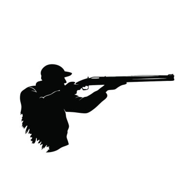 Tüfekli siluet vektörü olan avcı.