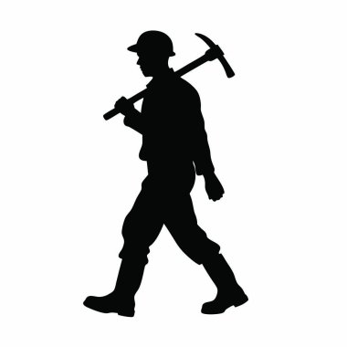 Beyaz arka planda küreği olan vektör silueti adam