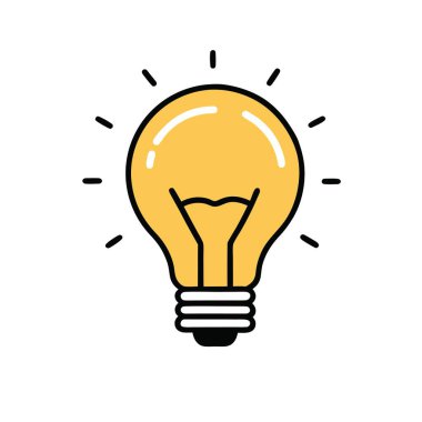 Beyaz arkaplanda izole edilmiş fikir simgesine sahip ampul