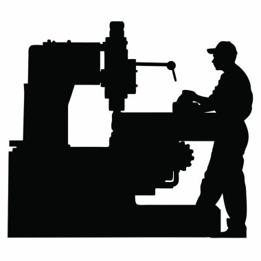 Elinde matkapla siyah üniformalı bir adamın silueti..