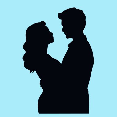 Silüet hamile kadın ve kalp şeklinde bir adam. vektör illüstrasyonu