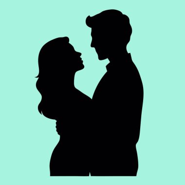 Aşık genç çiftlerin siluetleri, kadın ve erkek vektör çizimleri.