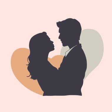 Kalbi olan bir çiftin silueti. Sevgililer Günü.