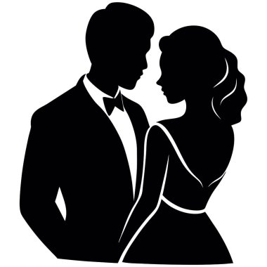 Siluet bir adam ve bir kadın boş beyaz bir çerçeve