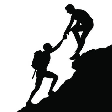 Dağdaki iki kişinin siluetleri..