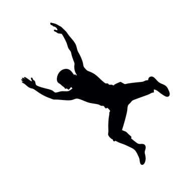 Zıplayan, zıplayan bir adamın silüeti. vektör illüstrasyonu.