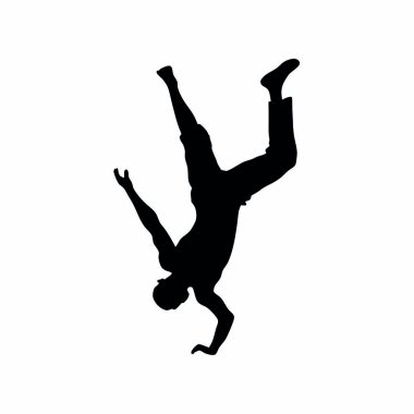 Beyaz arka planda zıplayan adamın vektör silueti.