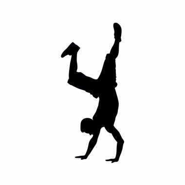 Beyaz arka planda dans eden bir adamın vektör silueti. Dans, dans, dans.