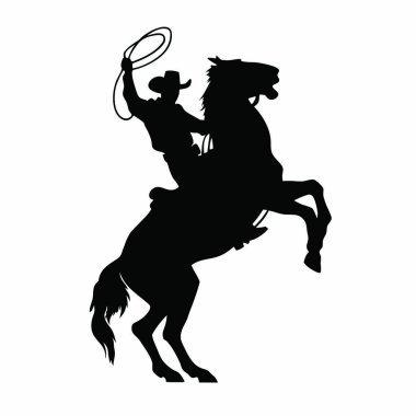 Kovboy ata biniyor. Vektör çizimi. arkaplanda izole