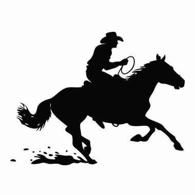 Kovboyla at silueti. Beyaz arkaplanda vektör illüstrasyonu.