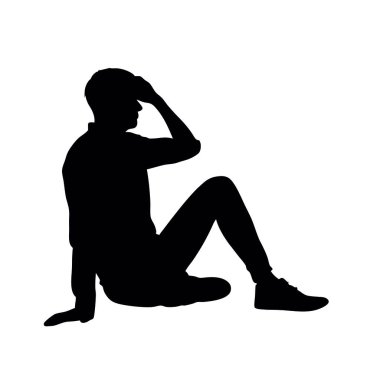 Beyaz arka planda oturan bir adamın vektör silueti.