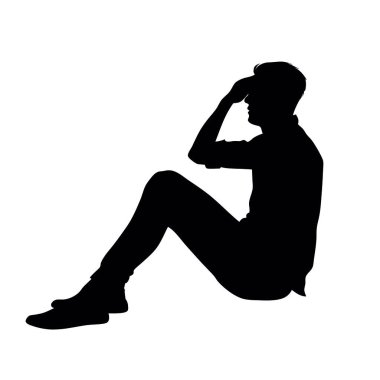 Beyaz arka planda oturan bir adamın silüeti..