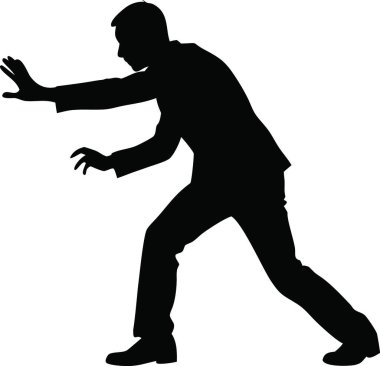 Beyaz arka planda silahı olan bir adamın vektör silueti..