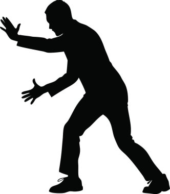 Kolları beyaz arka planda dans eden adamın vektör silueti.