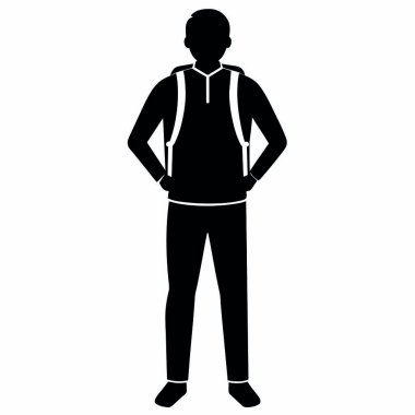 Sırt çantalı siyah elbiseli adam. vektör illüstrasyonu