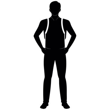 bir sırt çantası ile bir adam silüeti.