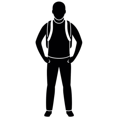 Sırt çantası simge vektörü olan adam, siyah ve basit biçim