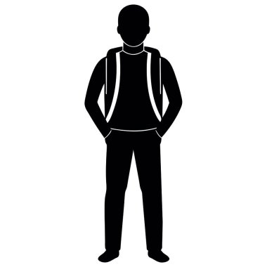 Genç adam avatar çizgi film karakteri siyah beyaz vektör illüstrasyon grafik tasarımı