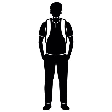 Siyah takım elbiseli ve tişörtlü beyaz arka plan vektör resimli bir adam silueti.