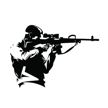 Tüfekli bir askerin silueti. vektör illüstrasyonu.