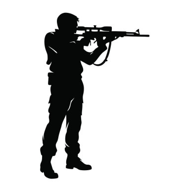 Tüfekli bir askerin silüeti. vektör.