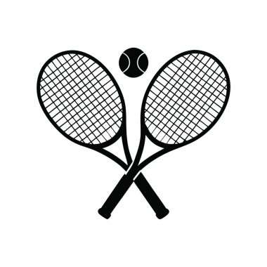 Tenis raketi ikonu. Beyaz arkaplanda izole edilmiş web tasarımı için tenis ekipmanı vektör simgesinin basit bir gösterimi