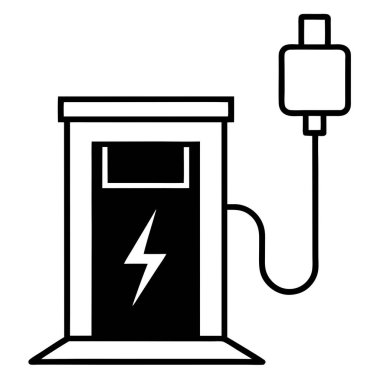 Şarj aleti ve fişi olan bir şarj istasyonu.