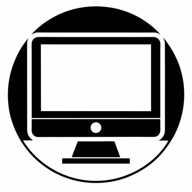 Siyah-beyaz bir çemberde bir bilgisayar monitörü