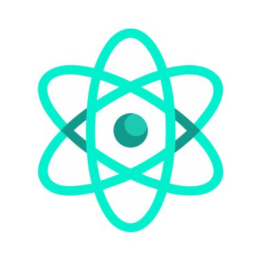 Yeşil merkezli mavi bir atom sembolü.