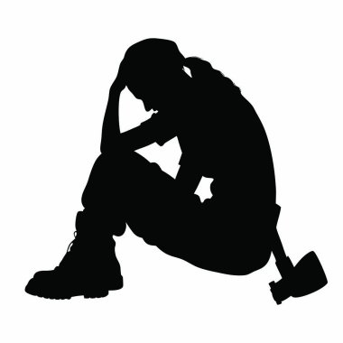 Bir çekiçle yerde oturan bir kişinin silüeti.