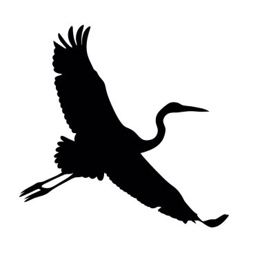 Beyaz arka planda uçan bir vincin siyah silueti