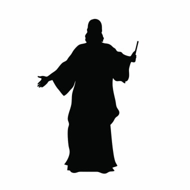 Beyaz arkaplan vektörü illüstrasyonunda bir keşişin silueti