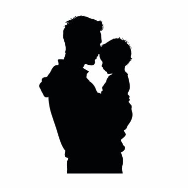 Ellerinde bebek olan siluetli bir baba. vektör illüstrasyonu