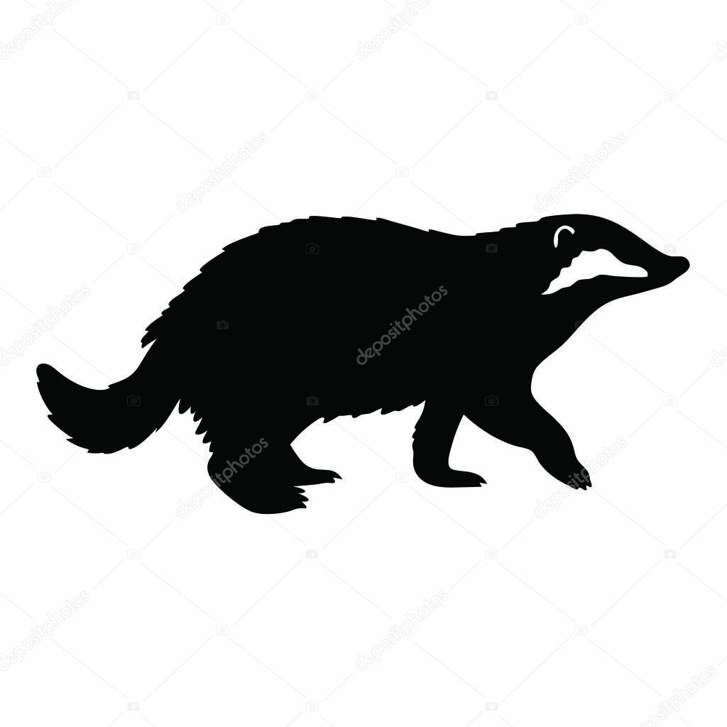 A black and white silhouette of a badger
