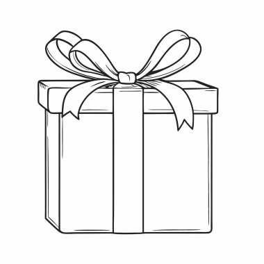 El çizimi, kurdele vektör illüstrasyonlu hediye kutusu