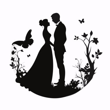 Çiçekli çift silueti