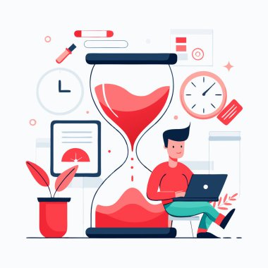 Çalışma konsepti zamanı. düz vektör çizimi beyaz arkaplanda izole edildi