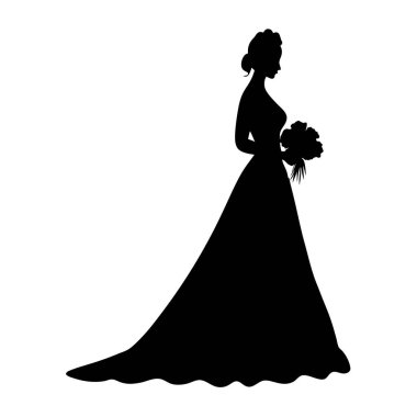 Gelin ve damat silueti beyaz arkaplanda