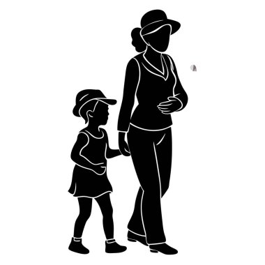 흰색 바탕에 가족의 벡터 실루엣.