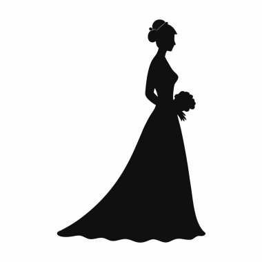 Beyaz arka planda buketi olan gelin silueti