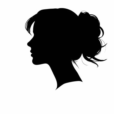 Kadın vektör silueti ile karşı karşıya, siyah ve beyaz arkaplan ile doldur (4)