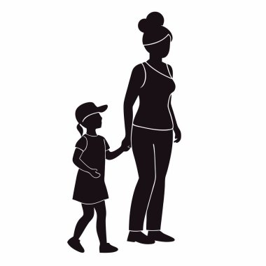 Bir annenin silüeti ve kızı vektör çizim tasarımı..