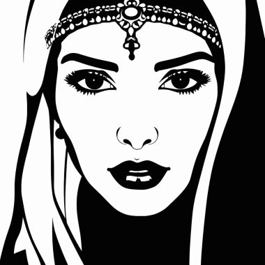 Kadın vektör silueti ile karşı karşıya, siyah ve beyaz arkaplan (26)