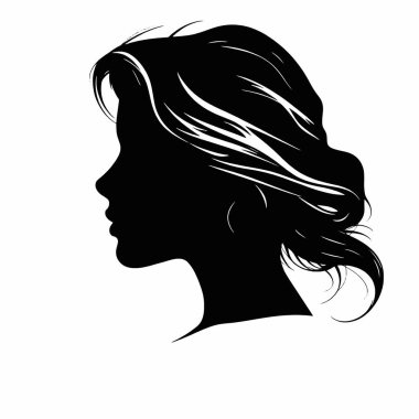 Kadın vektör silueti ile karşı karşıya, siyah ve beyaz arkaplan (21)