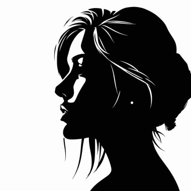 Kadın vektör silueti ile karşı karşıya, siyah ve beyaz arkaplan (22)